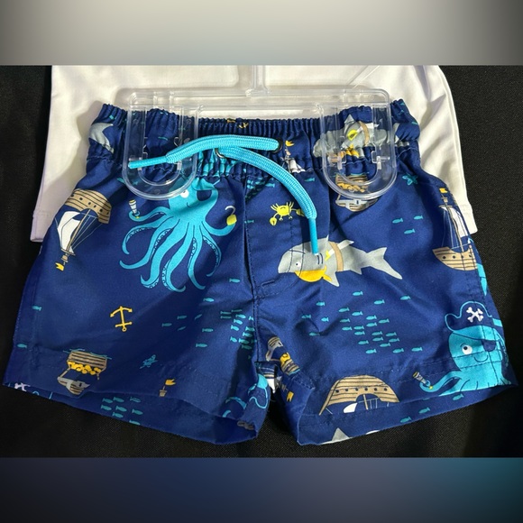 Carter's Just One You Sun Protective Blue Octopus 2PC Rash Guard Swim Set 3M NWT - Picture 8 of 10